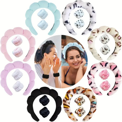 Sponge Spa Headband with Wristbands for Washing Face