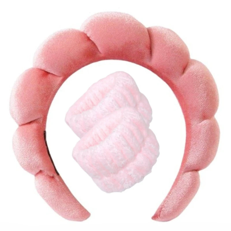 Sponge Spa Headband with Wristbands for Washing Face